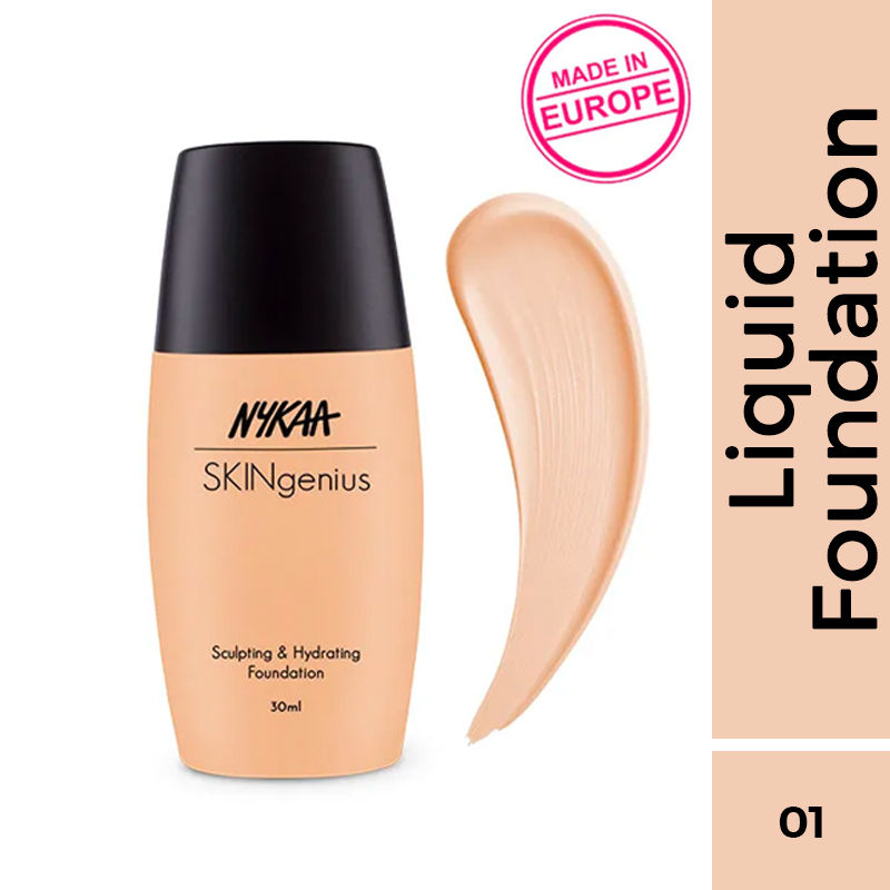 Nykaa SKINgenius Sculpting & Hydrating Dewy Foundation For Dry Skin - Pure Ivory- 01|30 ml|MRP 649