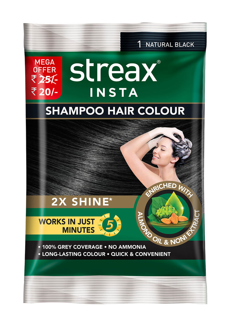 Streax Insta Shampoo Hair Colour - Natural Black|18 ml|MRP 25