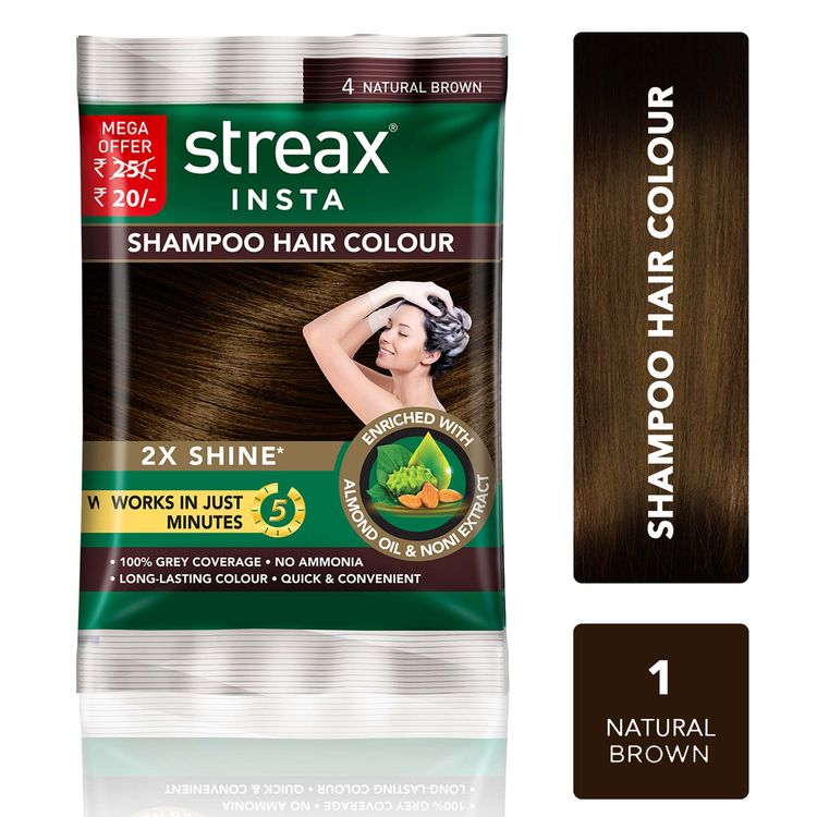 Streax Insta Shampoo Hair Colour - Natural Brown|18 ml|MRP 25