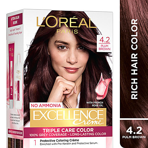 L'Oreal Paris Excellence Creme Hair Color 4 Natural Brown|72+100 ml/gms|MRP 699
