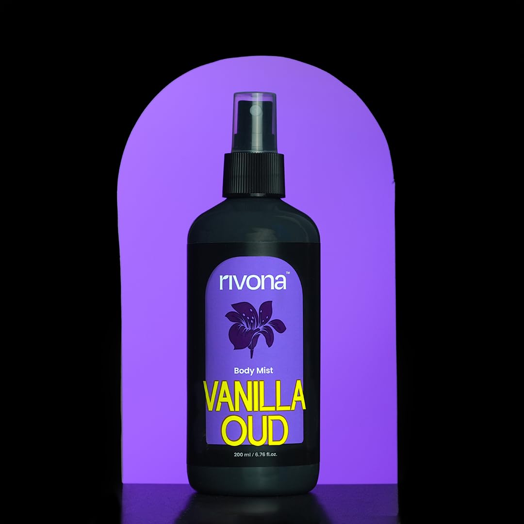 Rivona Vanilla Oud Body Mist, warm woody fragrance mist, long lasting body mist, rivona perfume