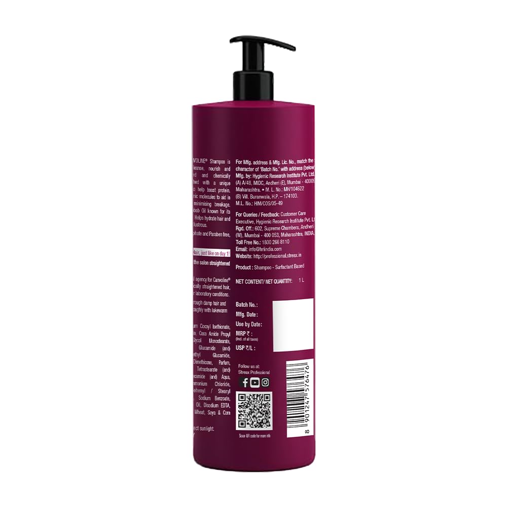 Streax Professional Canvoline Shampoo 1500ml for daily salon use
