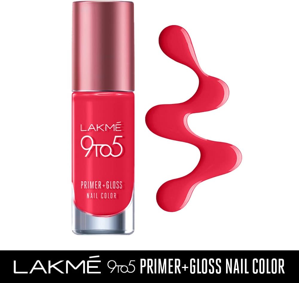 Lakm? 9to5 Primer + Gloss Nail Color - Red Carnival|6 ml|MRP 240