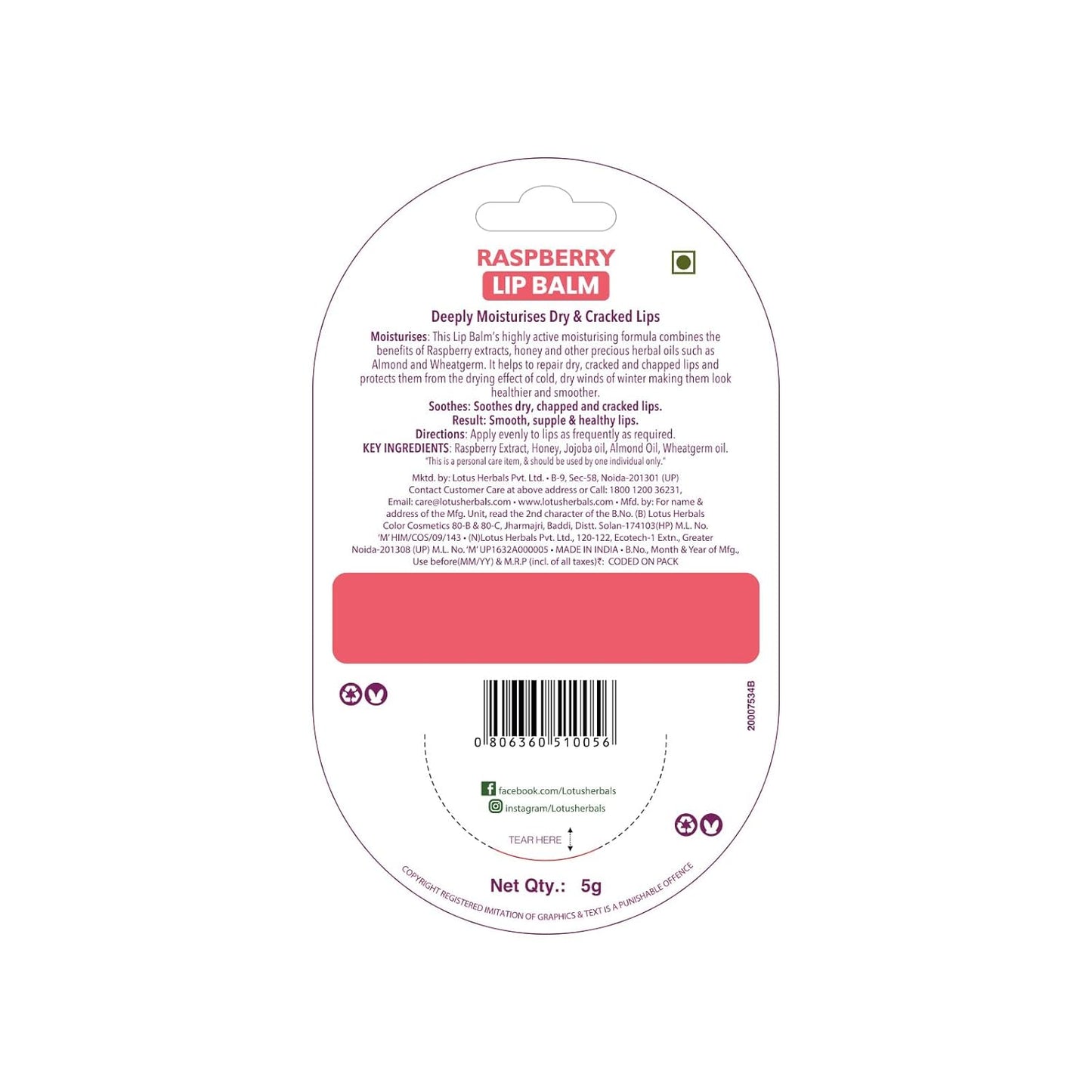 Lotus Herbals Lip Balm, lip balm, Raspberry variant