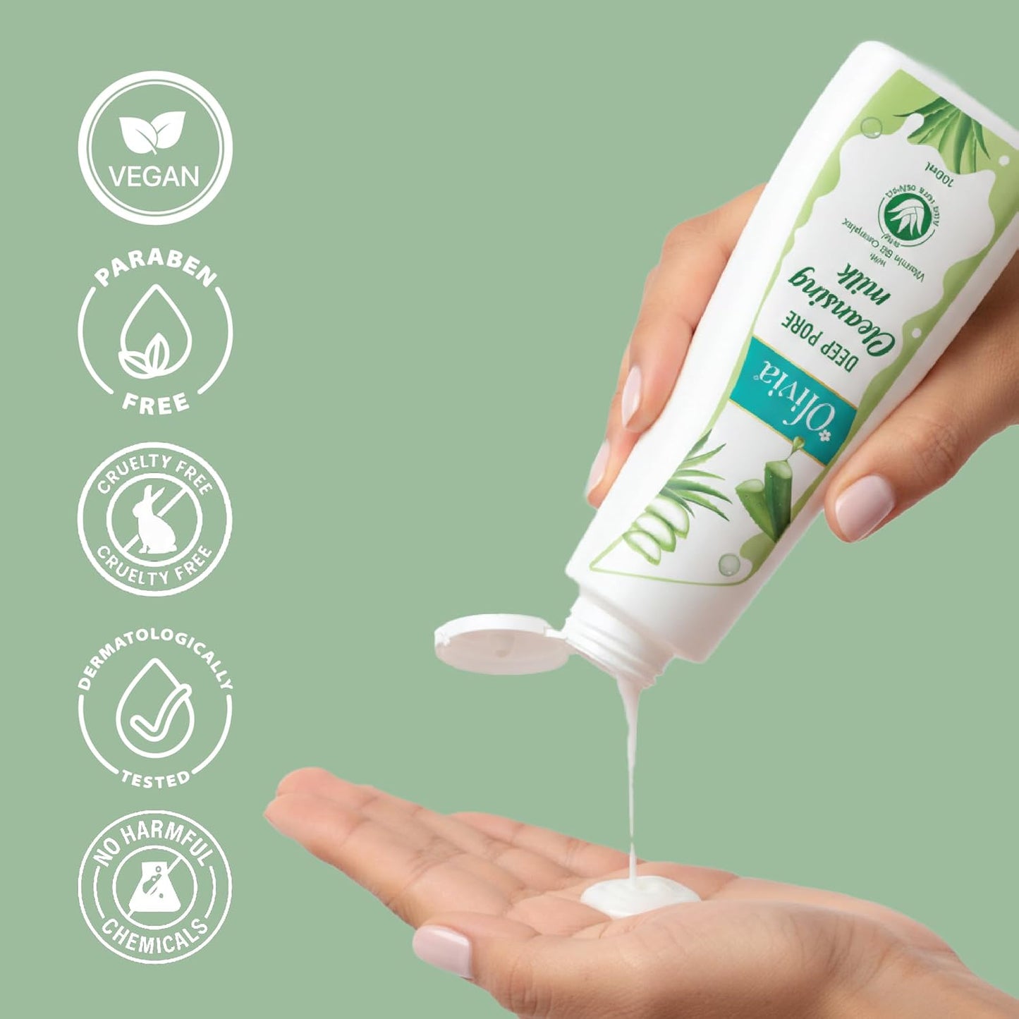 Olivia Aloe Vera Cleansing Milk, gentle face cleansing, hydrating skincare, makeup remover
