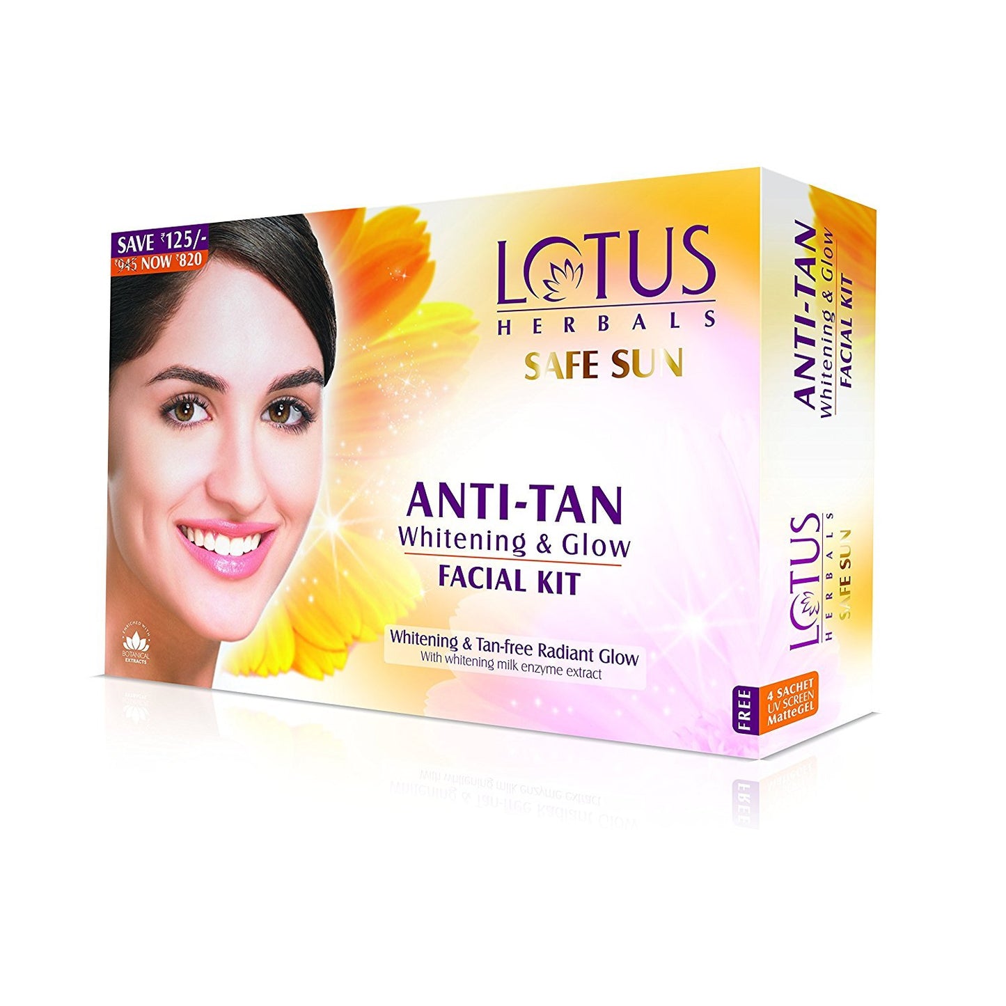 Lotus Herbals Safe Sun Anti Tan Whitening & Glow 4 In 1 Facial Kit, facial kit, multi-step set