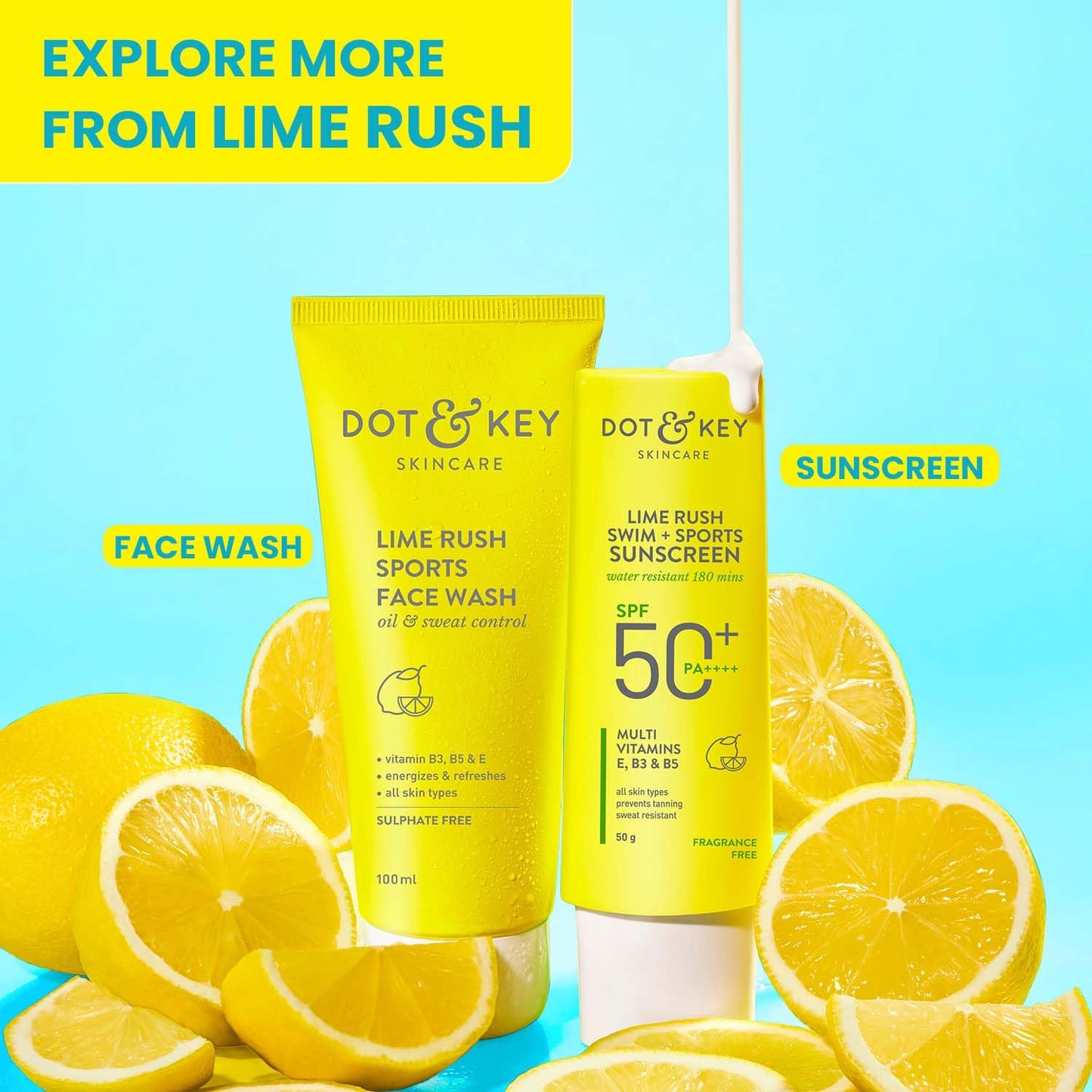 Dot & Key Lime Rush Sports Face Wash, sweat control cleansing, refreshing face wash