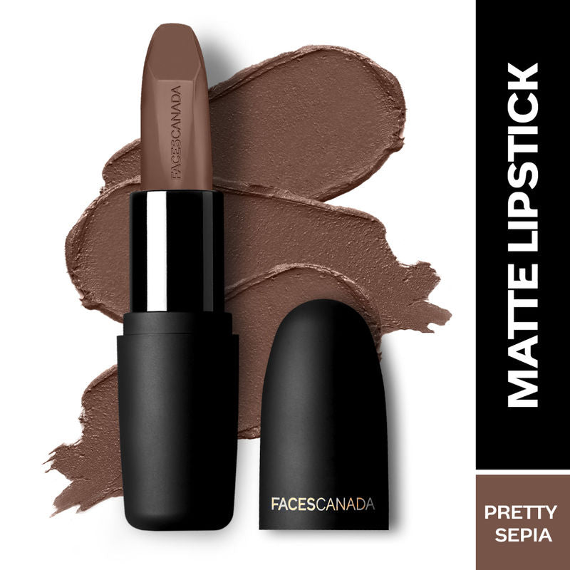 Faces Canada Weightless Matte Finish Lipstick - Pretty Sepia 08|4.5 gms|MRP 325
