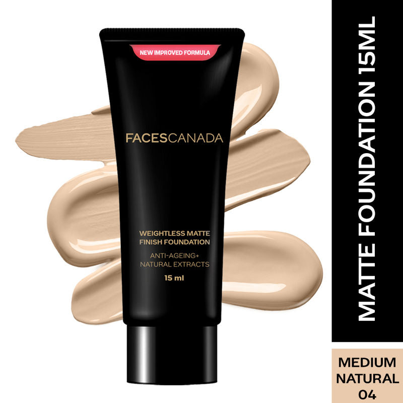 Faces Canada Weightless Matte Finish Foundation � Medium Natural 04|15 ml|MRP 225