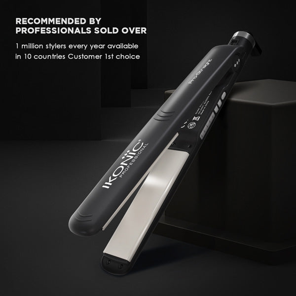 Ikonic Pro Straight Black Hair Straightener with nano titanium plates for smooth professional styling