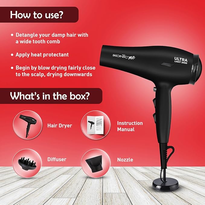 Ikonic Me Ultralight 2000 Hair Dryer - Black|MRP 2300