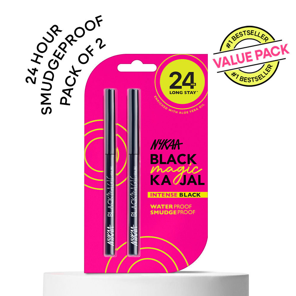 Nykaa Black Magic 24Hr Longstay Matte Waterproof Smudgeproof Kajal Eyeliner - Pack of 2 (Deep Black)|0.6 gms|MRP 379