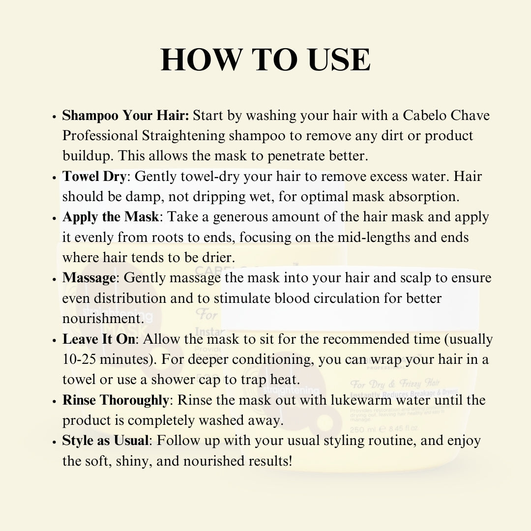 Cabelo Chave Professional Straightening Mask | Smooth, Sleek & Frizz-Free Hair Solution 500ml