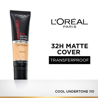 L�Or�al 32H Matte Cover Liquid Foundation � 110 Cool Undertone|30 ml|MRP 899