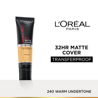 L�Or�al 32H Matte Cover Liquid Foundation � 240 Warm Undertone|30 ml|MRP 999