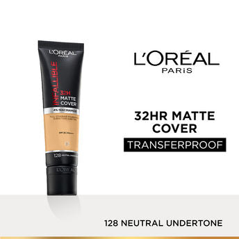 L�Or�al 32H Matte Cover Liquid Foundation � 128 Neutral Undertone|30 ml|MRP 899
