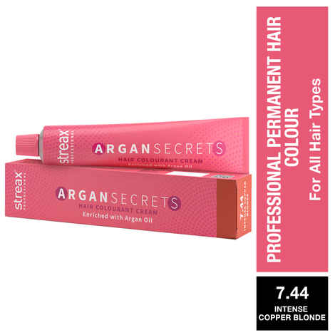 Streax Professional Argan Secrets - Intense Copper Blonde 7.44|60 gms|MRP 220