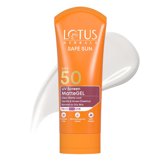 Lotus Herbals Safe Sun UV Screen Matte Gel Sunscreen, gel sunscreen, matte texture, SPF 50