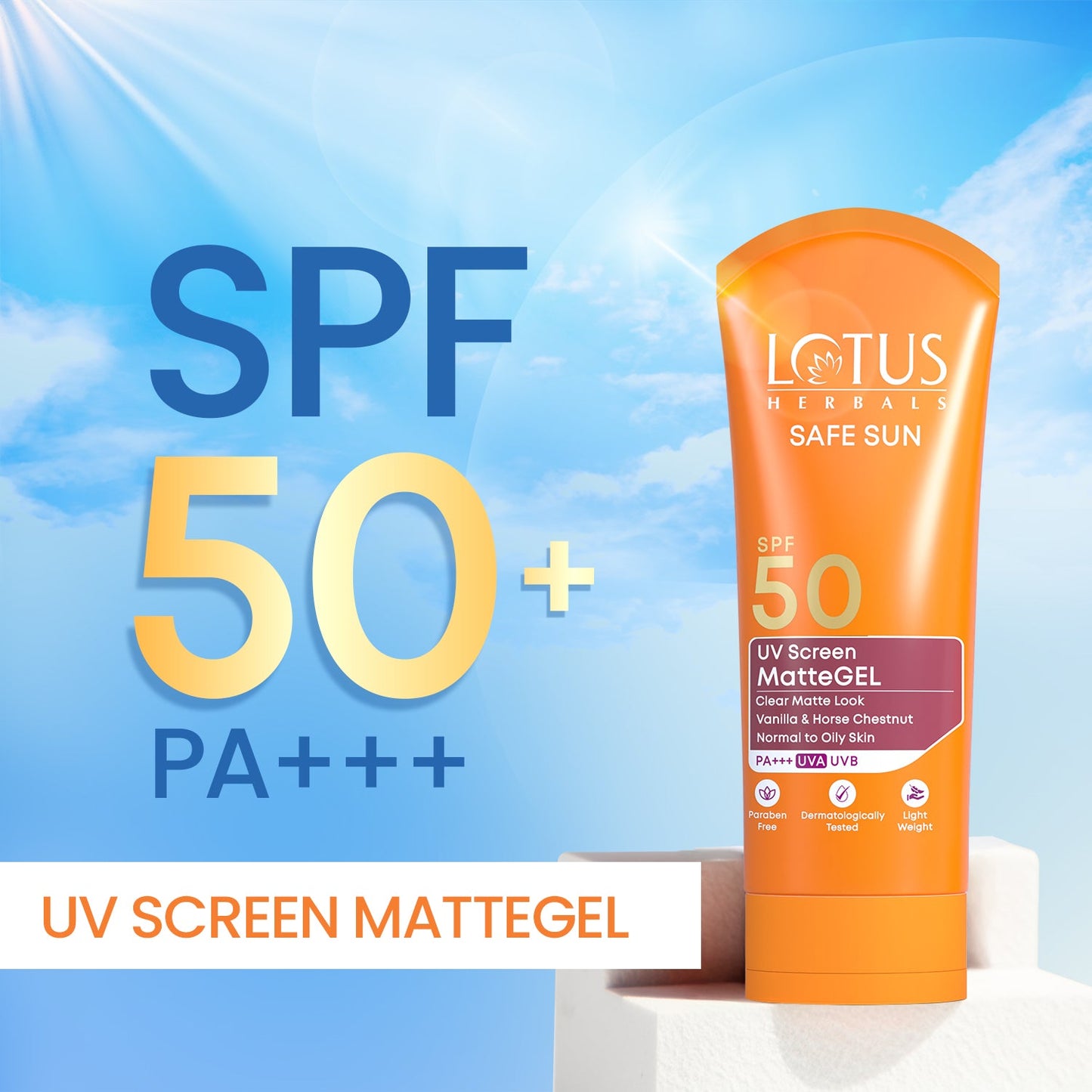 Lotus Herbals Safe Sun UV Screen Matte Gel Sunscreen, gel sunscreen, matte texture, SPF 50