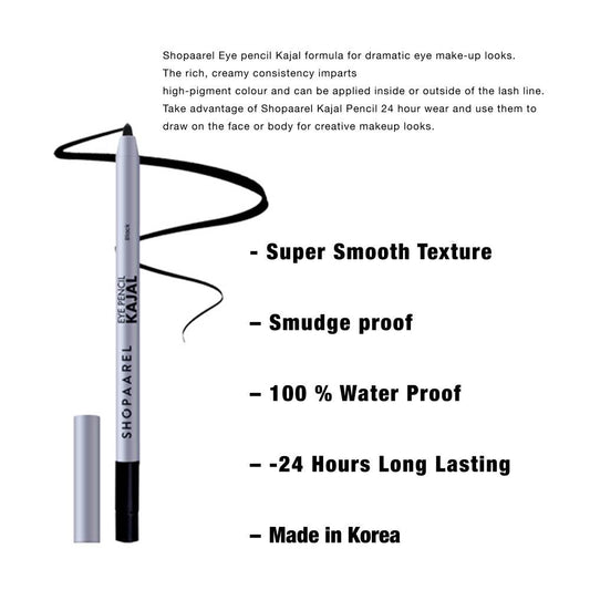 Shopaarel Eye Pencil Kajal Black – Waterproof & Smudge-Proof | 0.5g