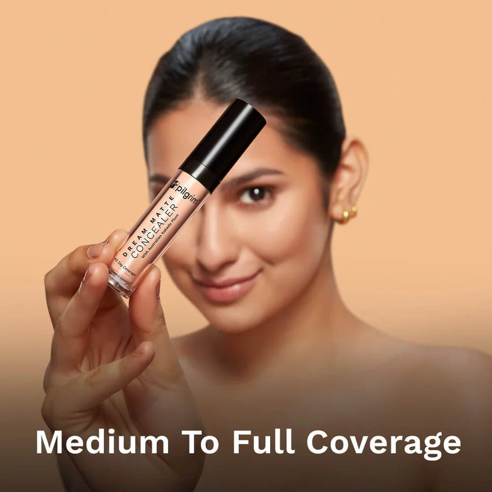 Pilgrim Full Coverage Dream Matte Liquid Concealer 7.3ml | Concealer for Dark Circles with Australian Kakadu Plum & Hyaluronic Acid | Crease resistance & Lightweight| Shade Almond