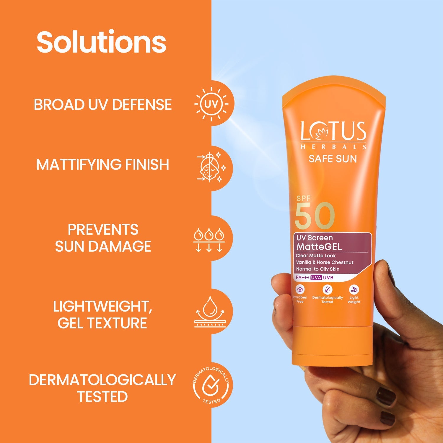 Lotus Herbals Safe Sun UV Screen Matte Gel Sunscreen, gel sunscreen, matte texture, SPF 50