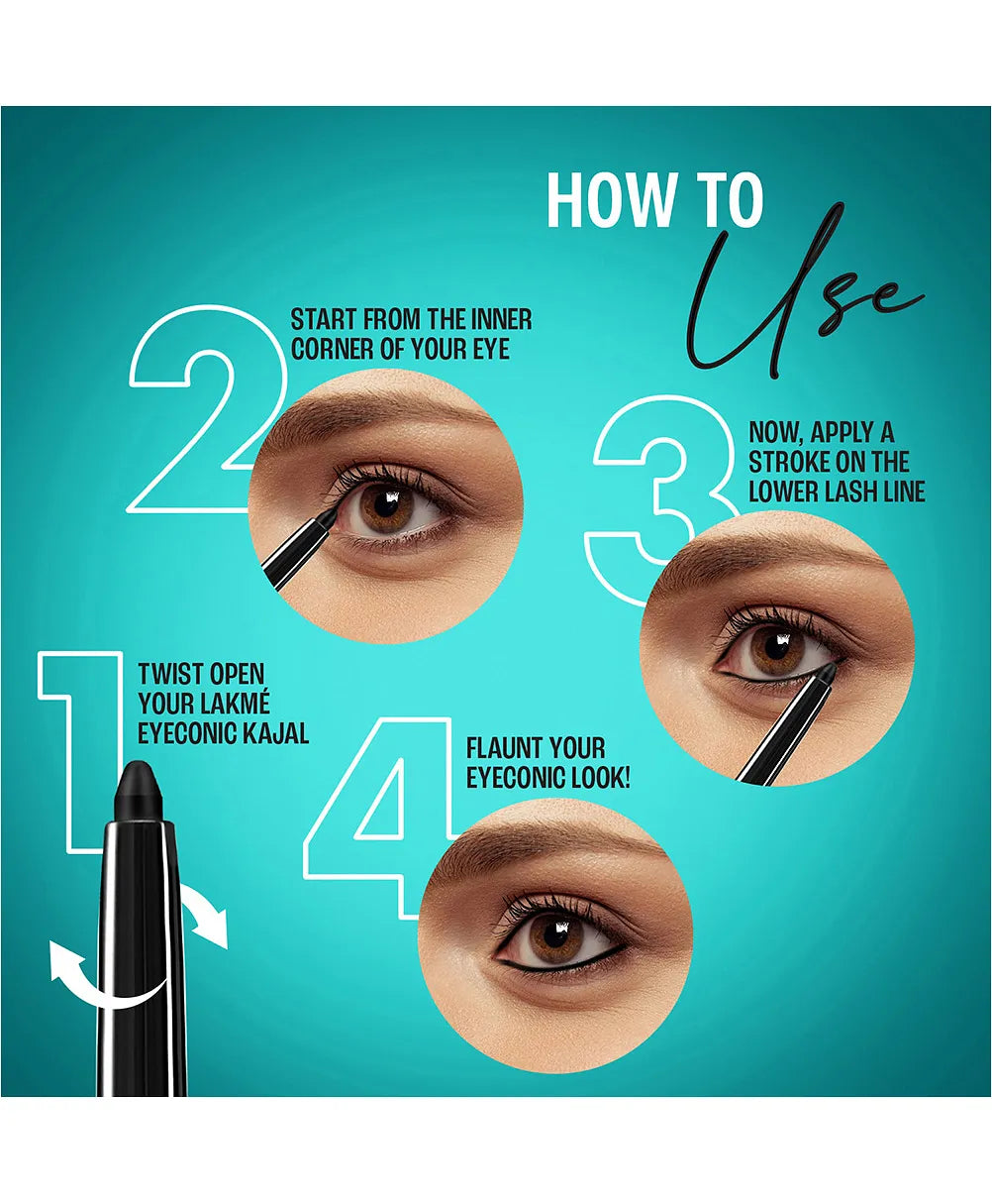 Lakme Eyeconic Kajal Deep Black 0.35g for rich eye definition