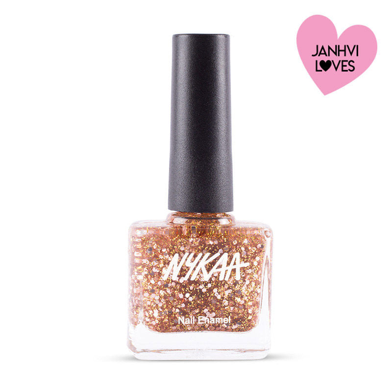 Nykaa Star Studded Glitter Coat Nail Enamel Polish - Boujee Rose Gold 225|9 ml|MRP 249