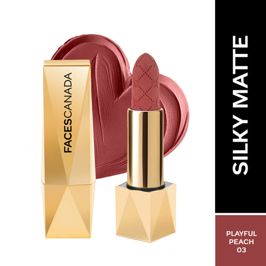 Faces Canada Comfy Silk Obsession Lipstick - Playful Peach 03|4 gms|MRP 1199