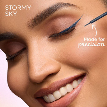 Nykaa GLAMOReyes Waterproof & Smudgeproof Coloured Liquid Eyeliner - 01 Stormy Sky (Deep Blue)|5 ml|MRP 349