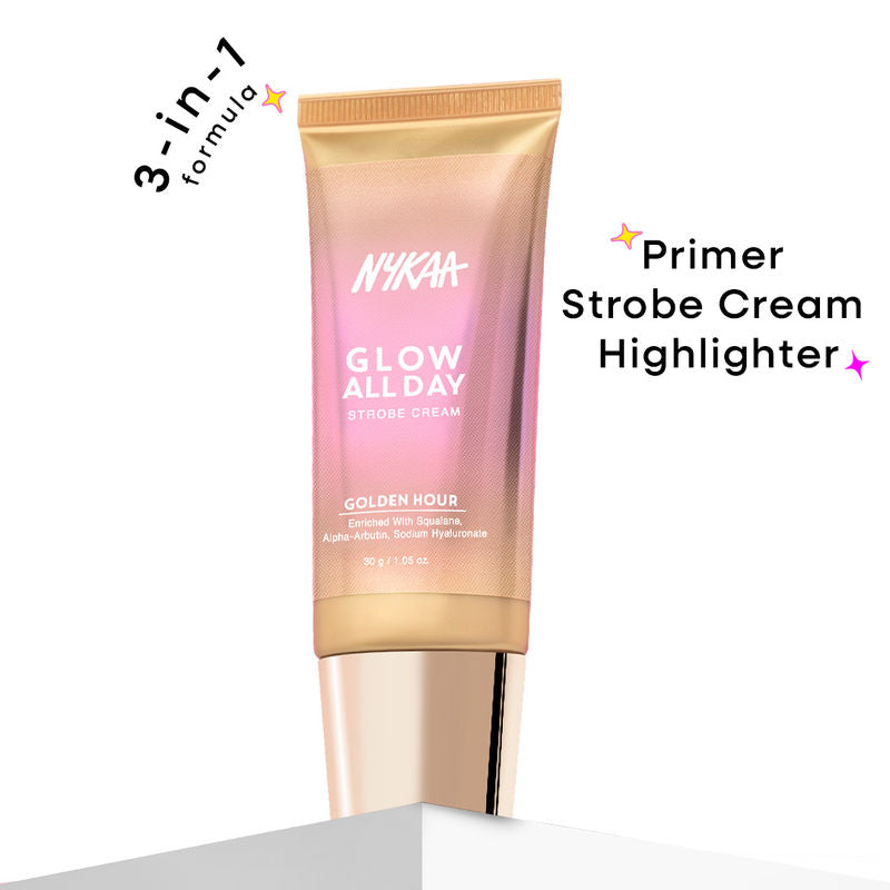 Nykaa Glow All Day Illuminating Strobe Cream + Moisturising Primer + Highlighter - Golden Hour|30 gms|MRP 575