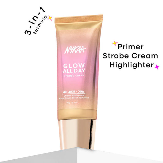 Nykaa Glow All Day Illuminating Strobe Cream + Moisturising Primer + Highlighter - Golden Hour|30 gms|MRP 575
