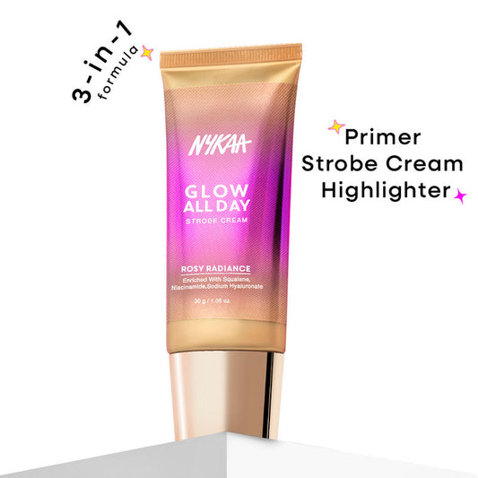 Nykaa Glow All Day Illuminating Strobe Cream + Moisturising Primer + Highlighter - Rosy Radiance|30 gms|MRP 575