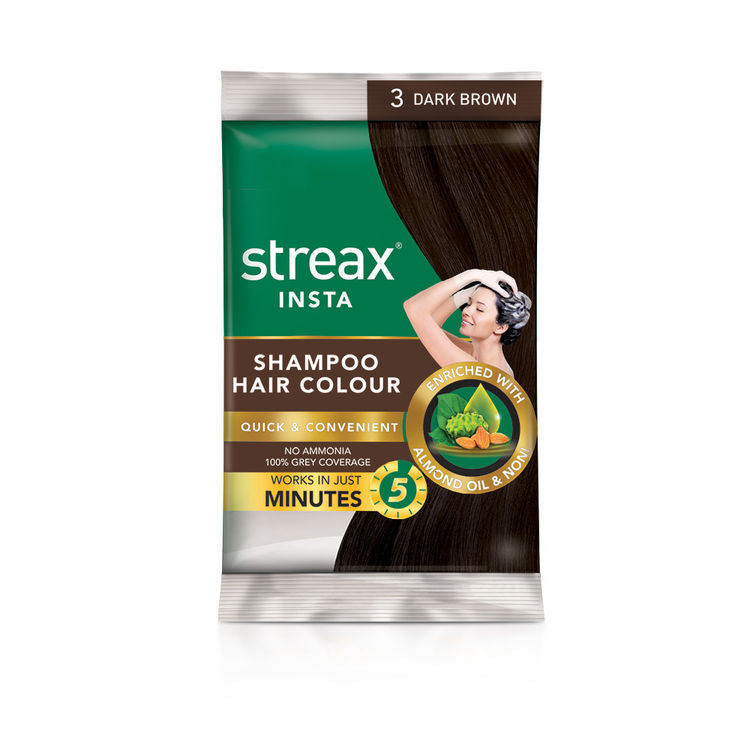 Streax  Insta Shampoo Hair Colour - Dark Brown|18 ml|MRP 25