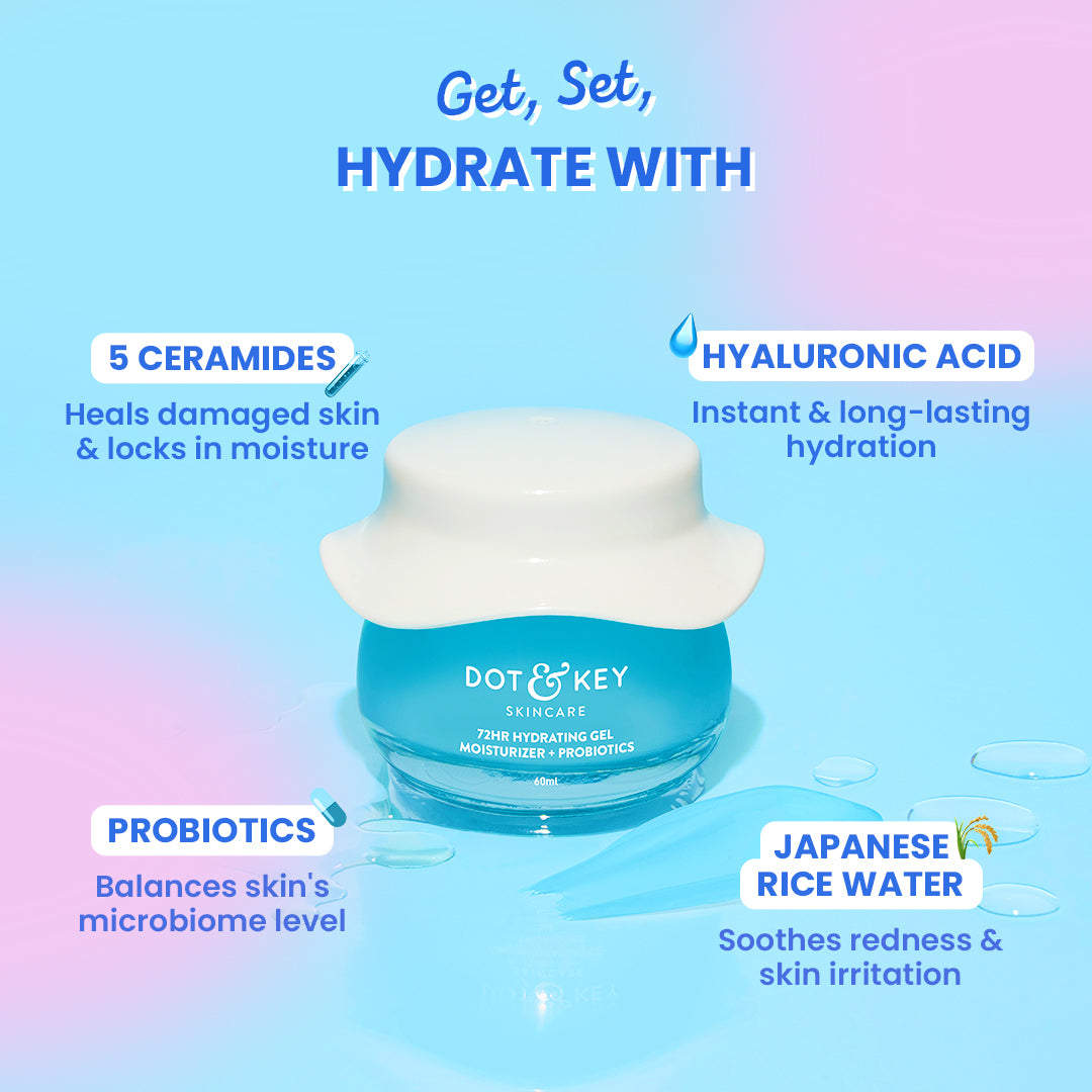 Dot & Key 72HR Hydrating Gel, long lasting hydration care, probiotic infused moisturizer, lightweight gel cream