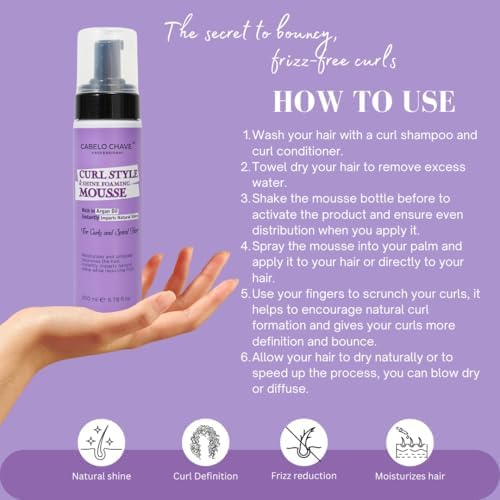 Cabelo Chave Curl Styling Mousse l Add Moisture & Control Frizz 200ml