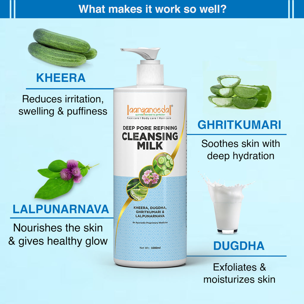 Aaryanveda Deep Pore Refining Cleansing Milk|1000 ml|MRP 360