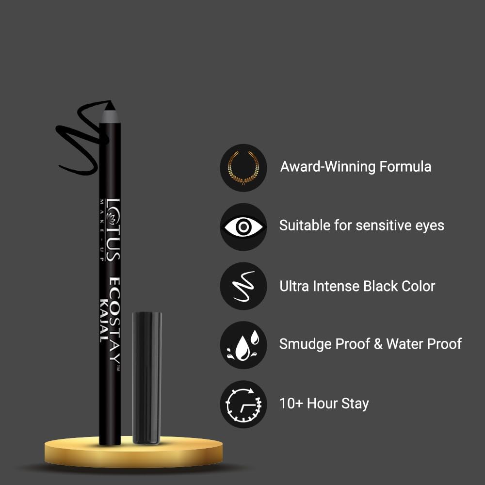 Lotus Make-Up Ecostay Longlasting Kajal, kajal pencil, black shade