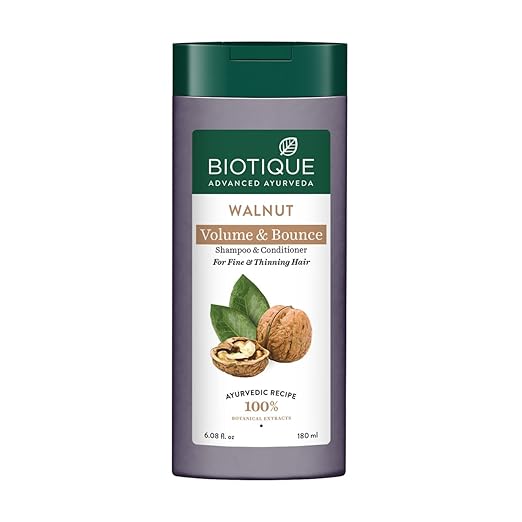 Biotique Walnut Volume & Bounce Shampoo & Conditioner 180ml for fuller, thicker, stronger hair