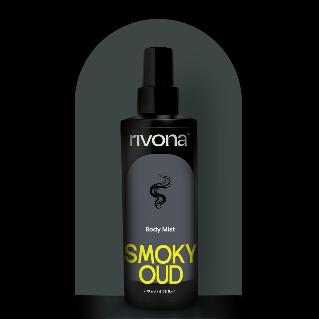 Rivona Smoky Oud Body Mist, bold woody fragrance, premium perfume mist, rivona scent