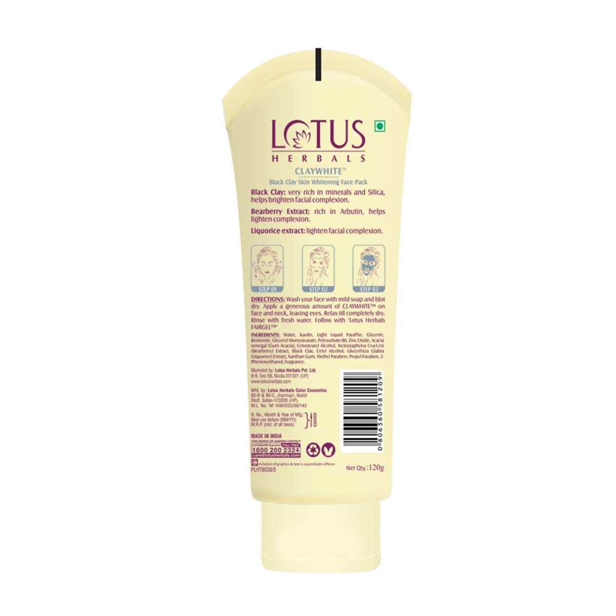 Lotus Herbals Claywhite Black Clay Face Pack, face pack, black clay base