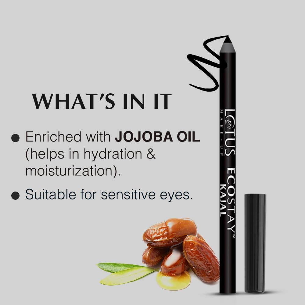 Lotus Make-Up Ecostay Longlasting Kajal, kajal pencil, black shade