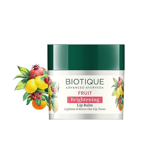 Biotique Fruit Brightening Lip Balm – Natural lip balm with Draksha, Almond, and Mulethi for brighter, nourished lips