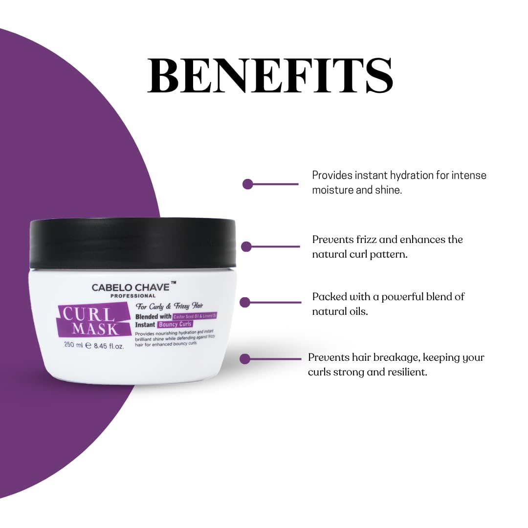 Cabelo Chave Curl Care Mask For Deep Hydration, Frizz Control & Defined Curls 250ml