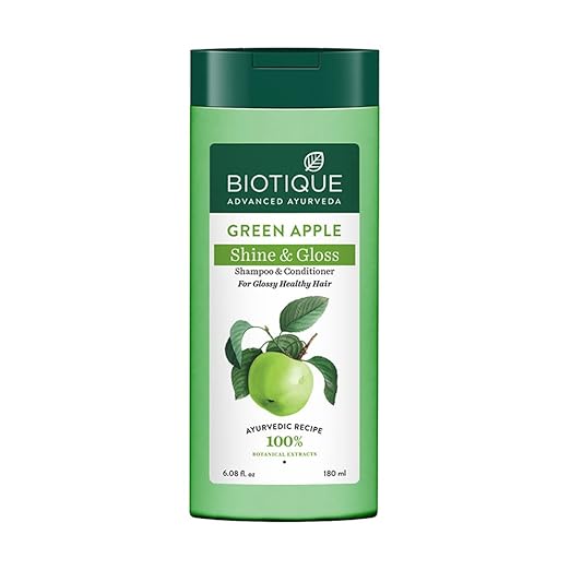 Biotique Green Apple Shine & Gloss Shampoo & Conditioner – pH-balanced Ayurvedic hair cleanser with Green Apple and botanical extracts