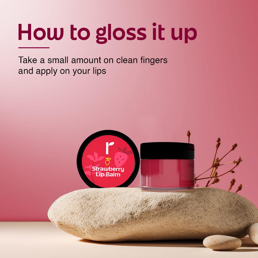 Rivona Naturals Strawberry Lip Balm, strawberry flavored lip balm, nourishing lip care balm, hydrating lip balm for soft lips, natural strawberry lip care