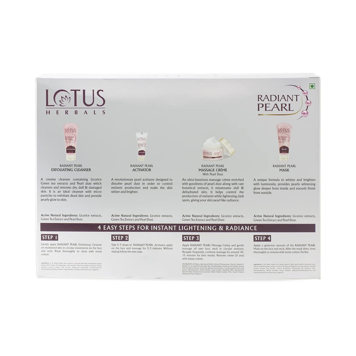 Lotus Herbals Radiant Pearl Cellular Lightening Facial Kit, facial kit, salon-grade