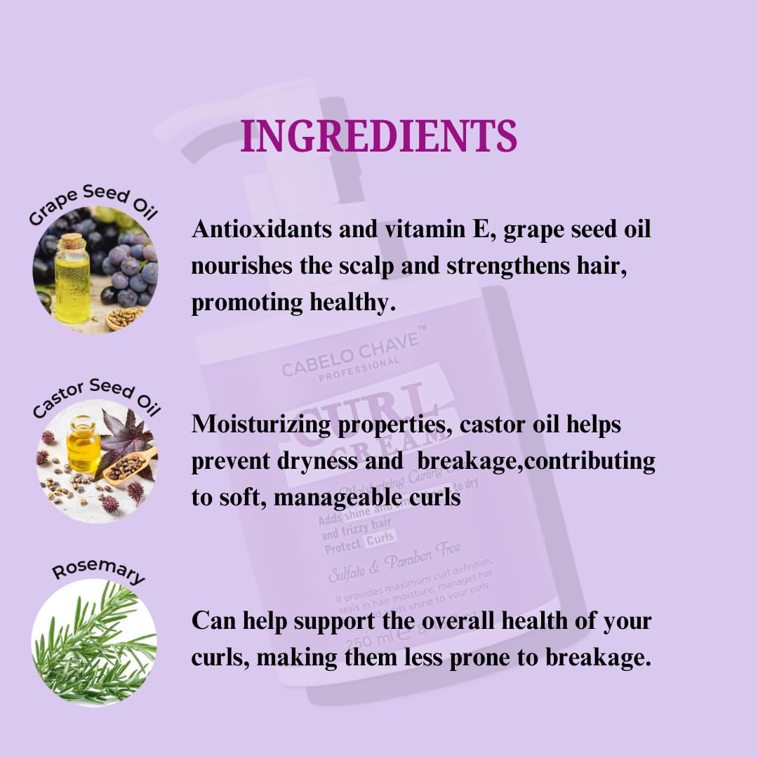 Cabelo Chave Moisturizing Curl Cream For Soft & Shiny 250ml