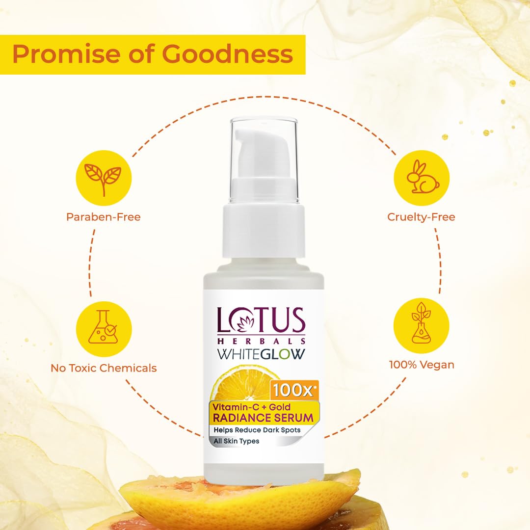 Lotus Herbals WhiteGlow Vitamin-C + Gold Radiance Serum, face serum, lightweight texture