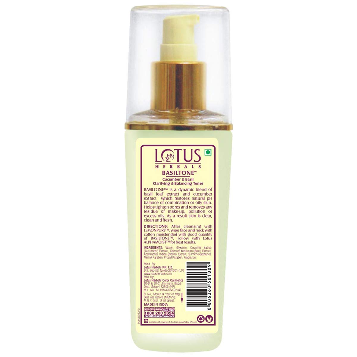 Lotus Herbals Basiltone Cucumber & Basil Toner, face toner, clear liquid